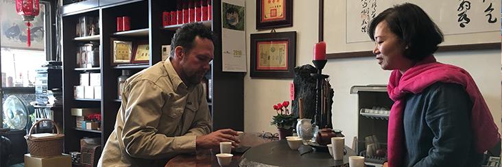 Andy Kincart, Eco-Cha's Sourcing Director, samples this month's featured tea