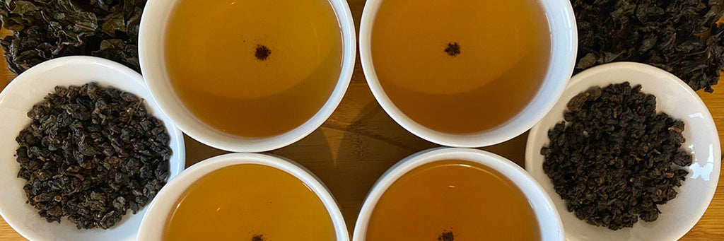Oolong tea roasted 3 weeks on left, vs. 3 years on right.