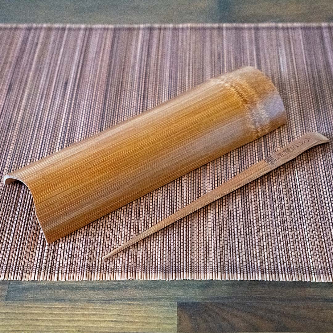 Backside of Bamboo Tea Scoop and Bamboo Tea Pick