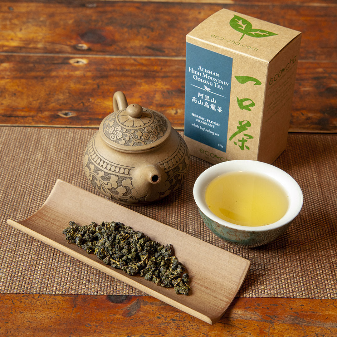 Eco-Cha Alishan High Mountain Oolong Tea and teapot