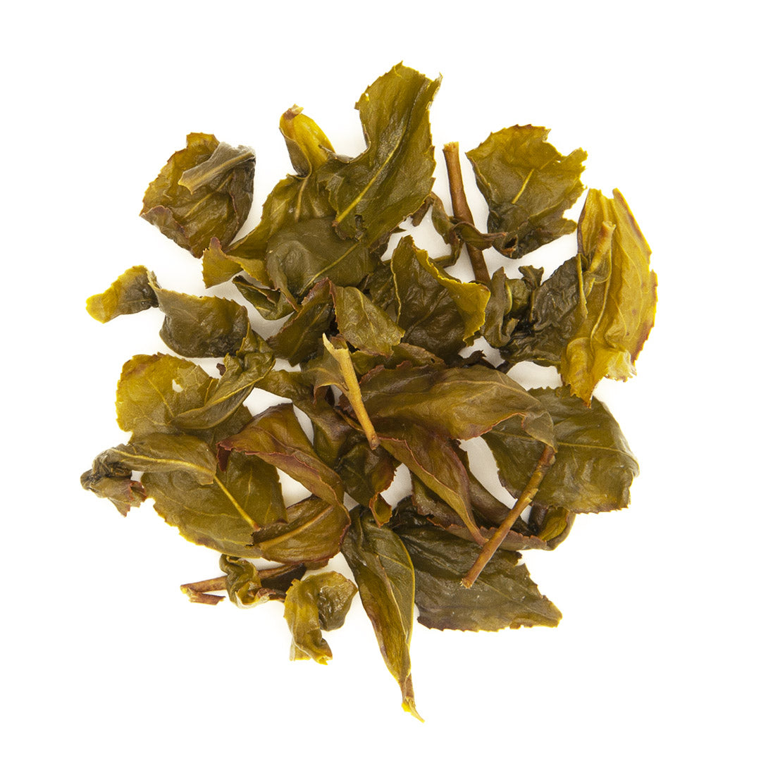 Eco-Farmed Four Seasons Spring Oolong Tea, wet, brewed tea leaves.