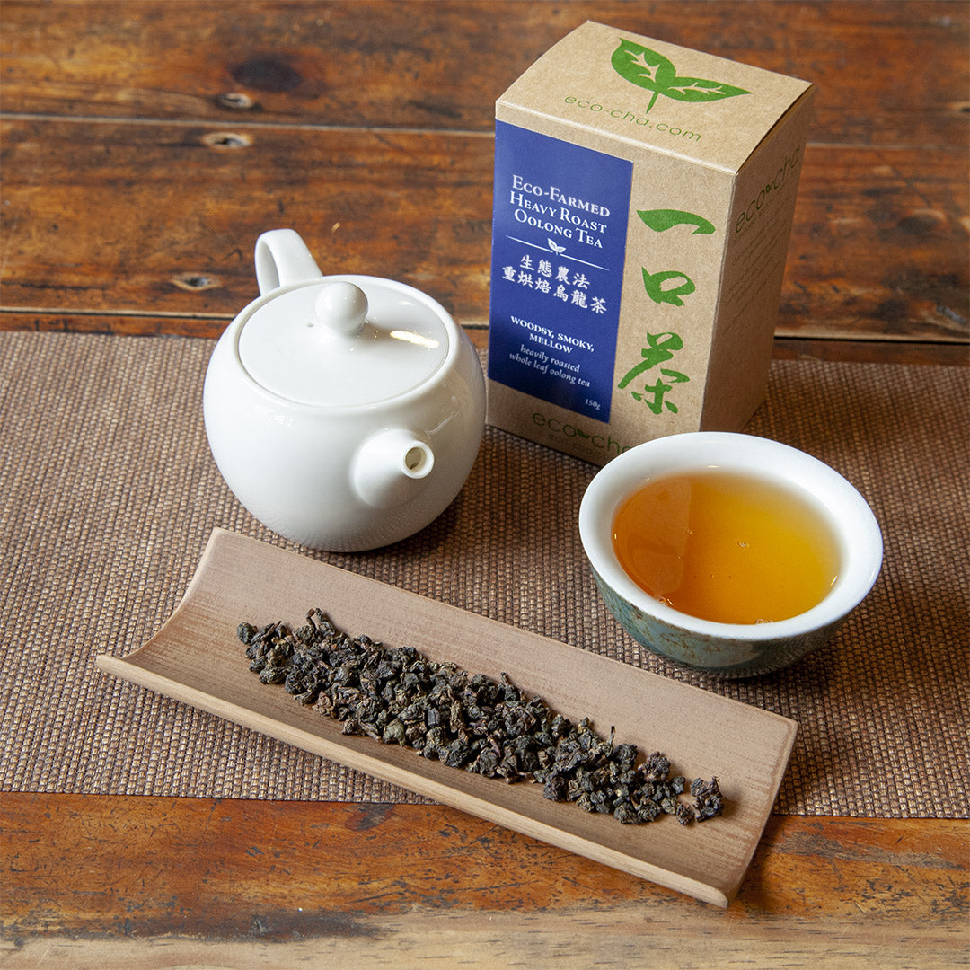 Eco-Farmed Heavy Roast Oolong Tea on table