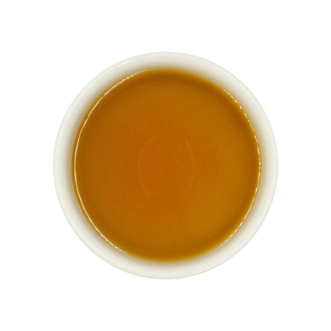 Eco-Farmed Heavy Roast Oolong Tea, brewed top view