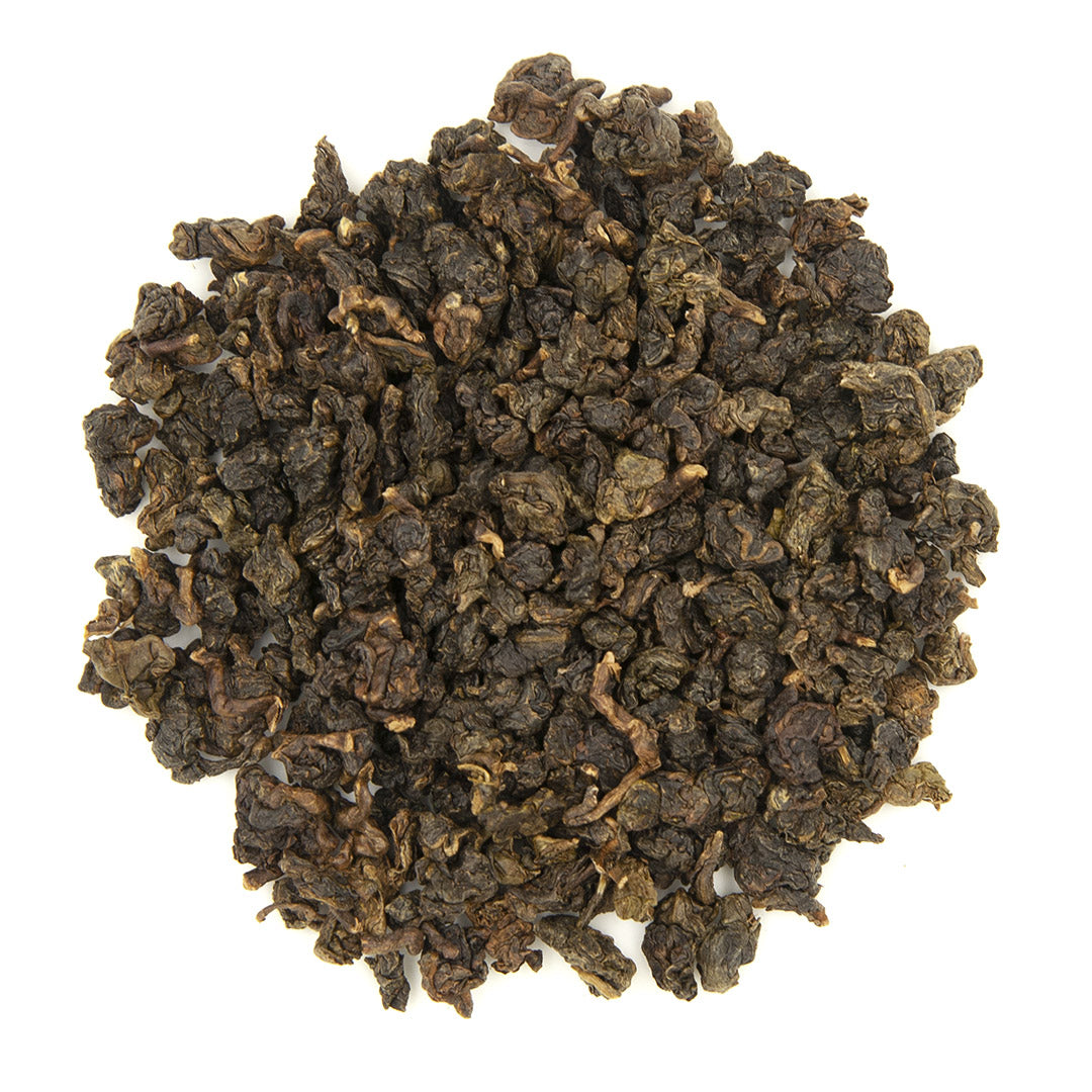 Eco-Farmed Heavy Roast Oolong Tea, dry leaves top view