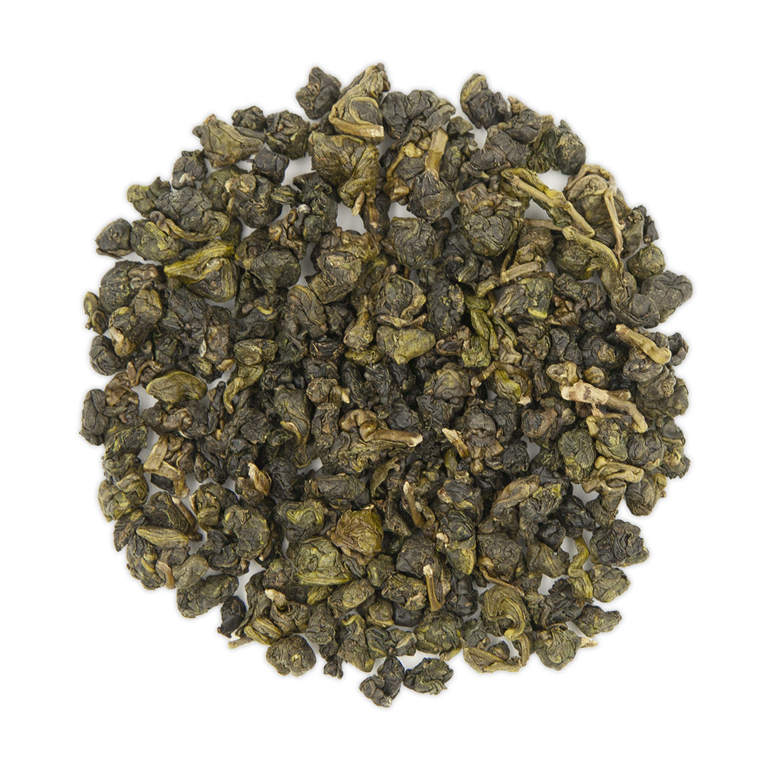 Shan Lin Xi High Mountain Oolong Tea, dry leaves top view