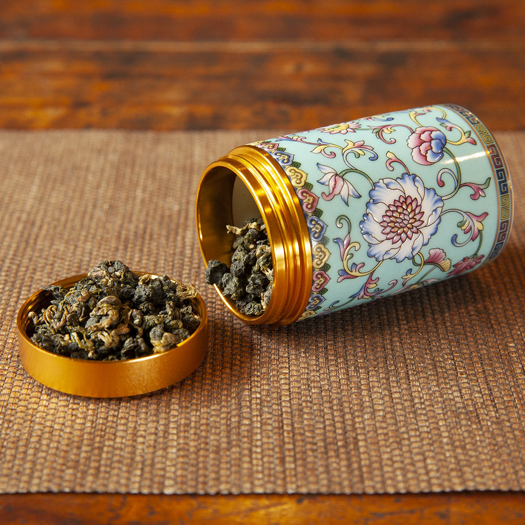 Blue ceramic tea caddy