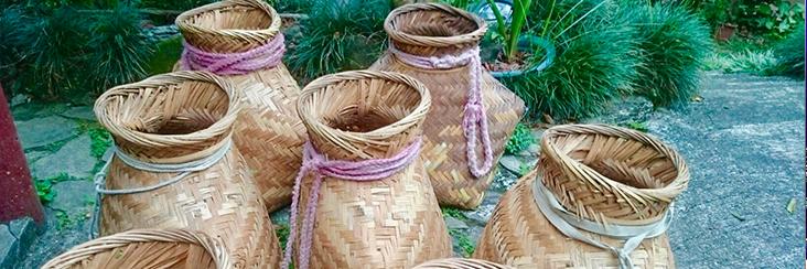 Rarely-used traditional tea harvesting baskets still being used on a tea farm in Taiwan