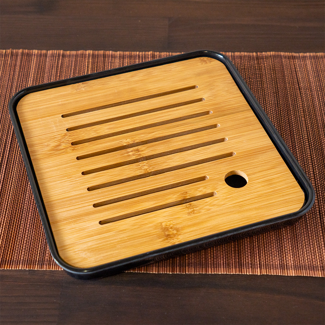Portable Bamboo Tea Tray on wooden table