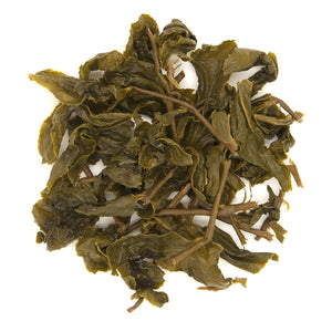 Eco-Farmed Green Tea brewed leaves viewed from top