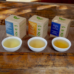Intro to Taiwan Oolong 3 Pack Flight with brewed teas