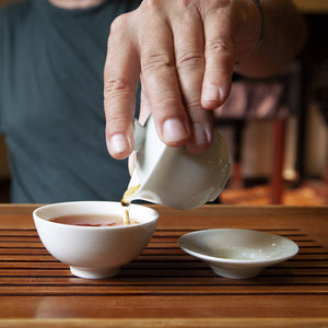 Single serving gaiwan in use pouring tea