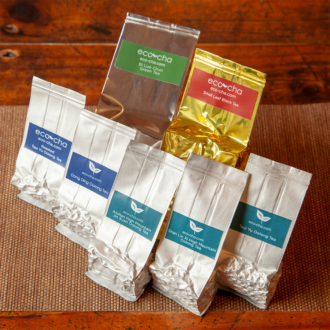 The seven types of Taiwan Tea that comes with the Taiwanese Tea Sampler from Eco-Cha Teas