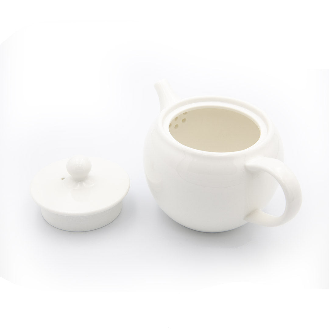 White porcelain gong-fu teapot rear view